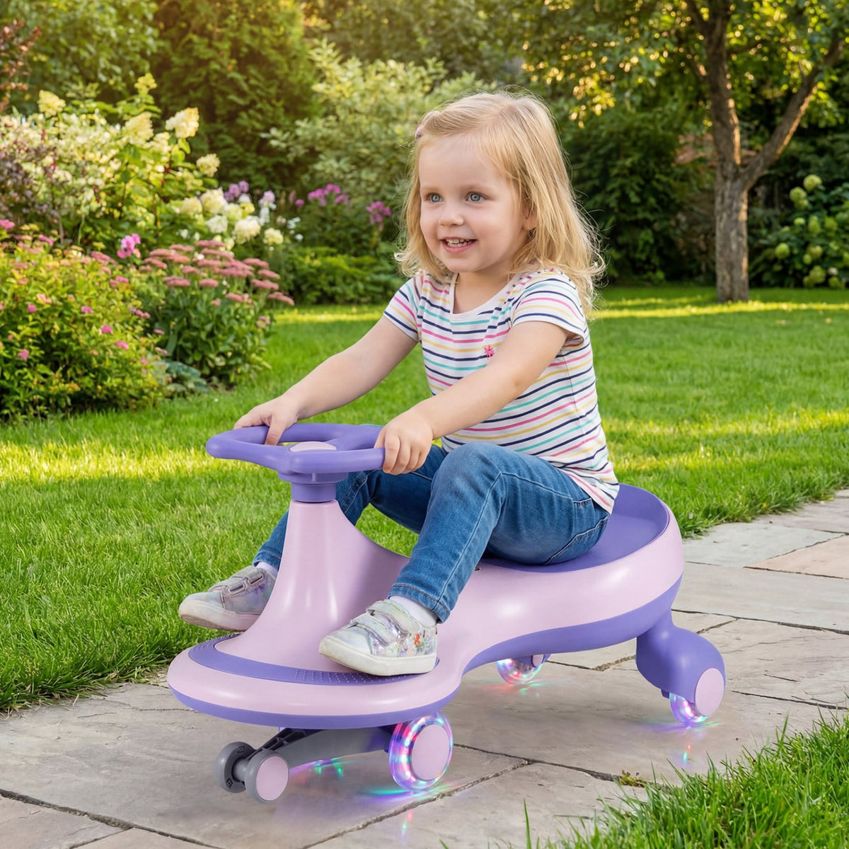 Wiggle Car Ride-on Toy with Flashing Wheels-Purple view 3