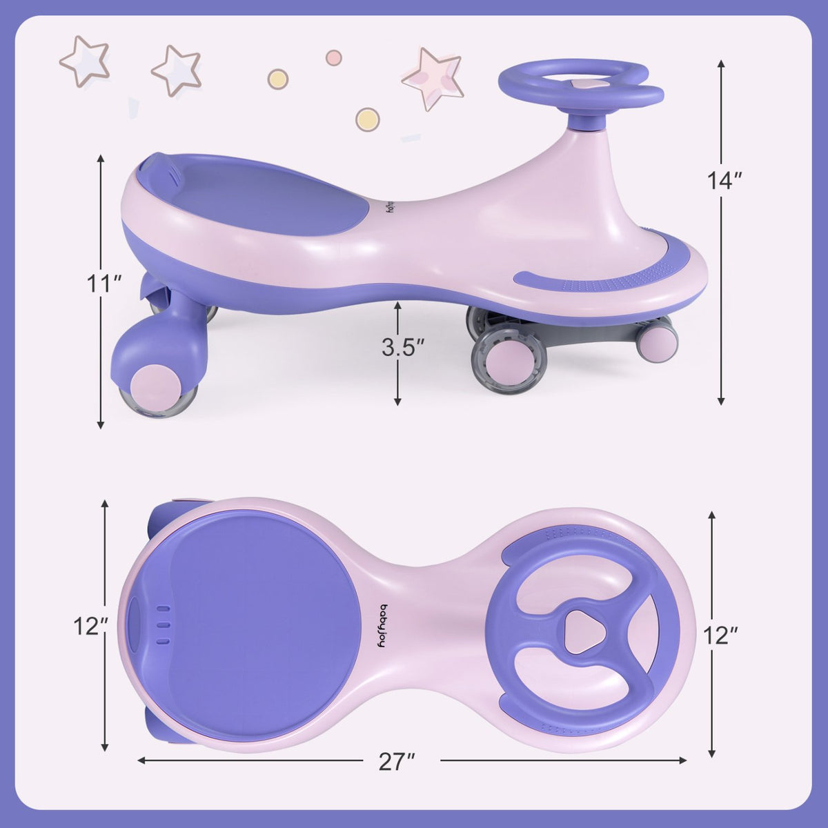 Wiggle Car Ride-on Toy with Flashing Wheels-Purple view 5