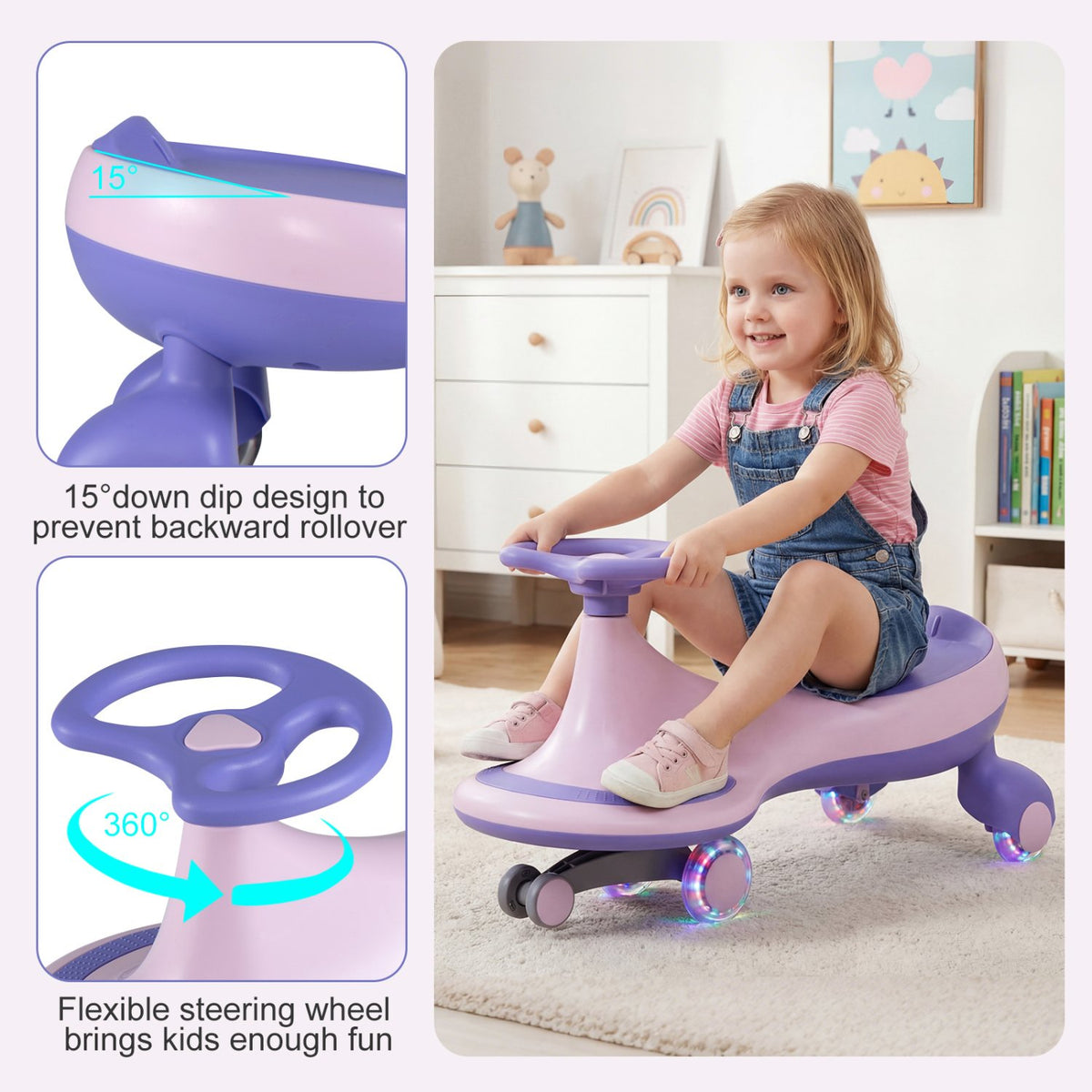 Wiggle Car Ride-on Toy with Flashing Wheels-Purple view 9