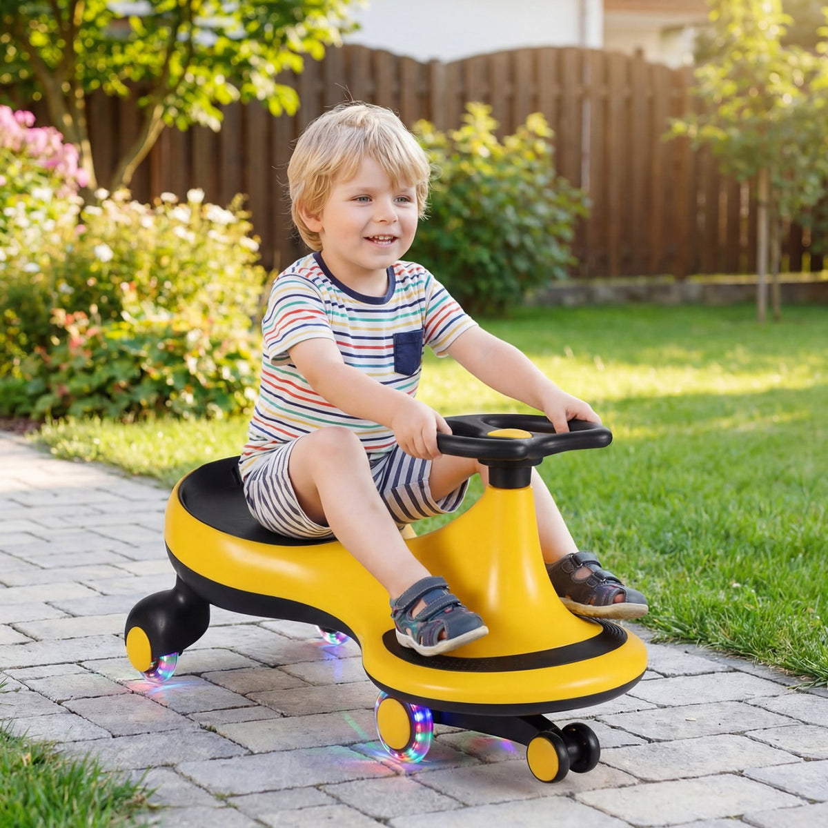 Wiggle Car Ride-on Toy with Flashing Wheels-Yellow view 3