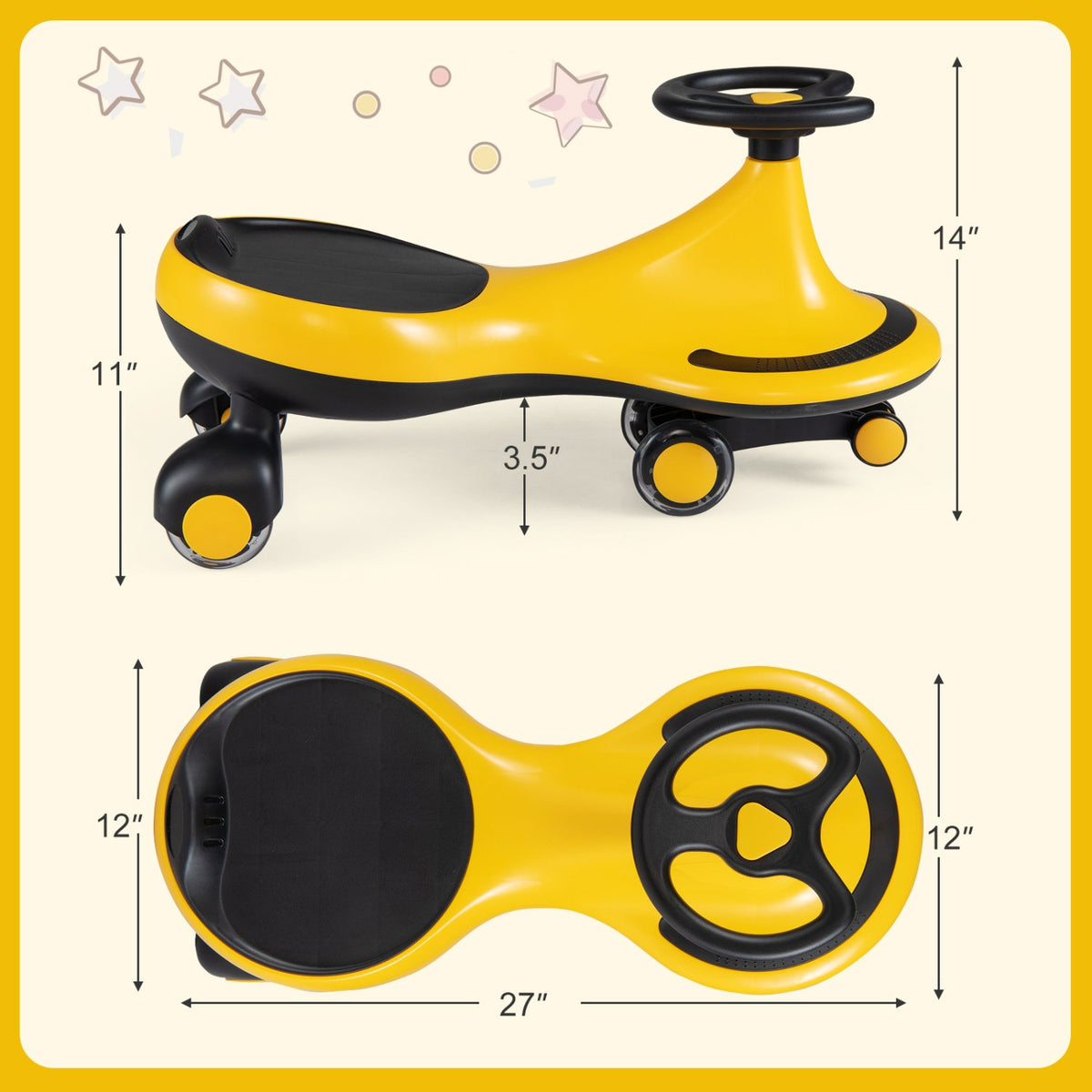 Wiggle Car Ride-on Toy with Flashing Wheels-Yellow view 5