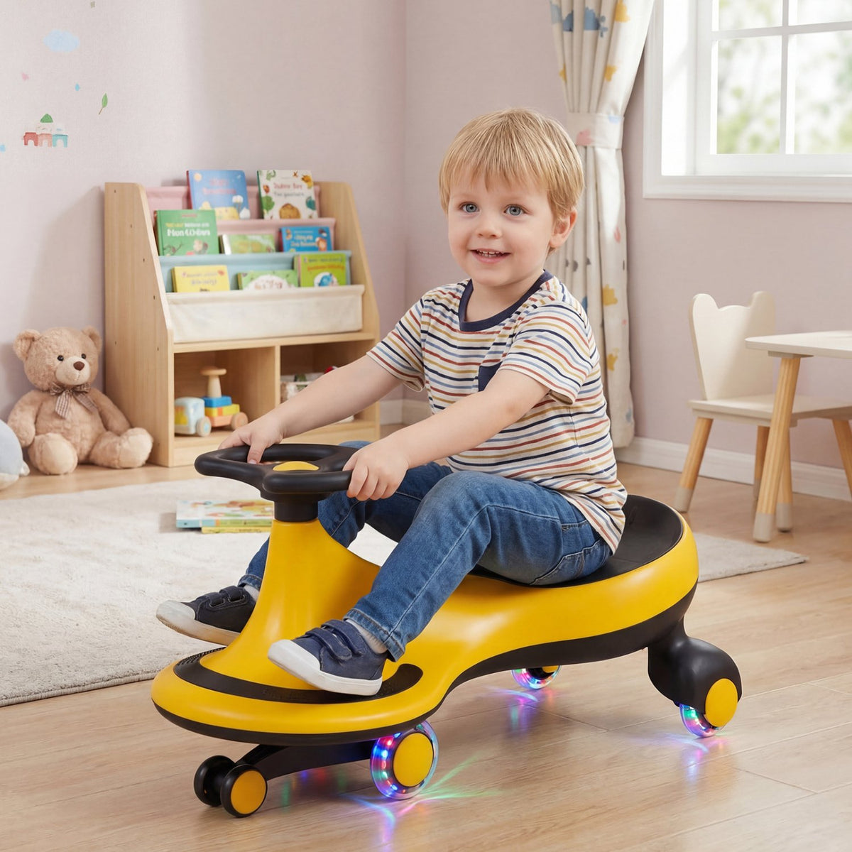Wiggle Car Ride-on Toy with Flashing Wheels-Yellow view 6
