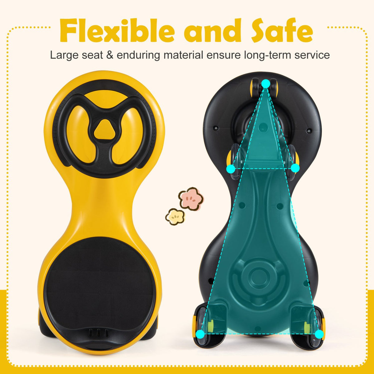 Wiggle Car Ride-on Toy with Flashing Wheels-Yellow view 7