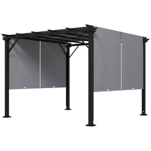 12' x 10' Outdoor Patio Gazebo Pergola with Retractable Canopy Roof, Steel Frame with Stakes – view 2