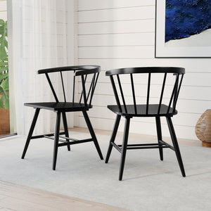 Windsor Dining Chair Set of 2 Mid-Century Modern Black Kitchen Chairs-Black view 2