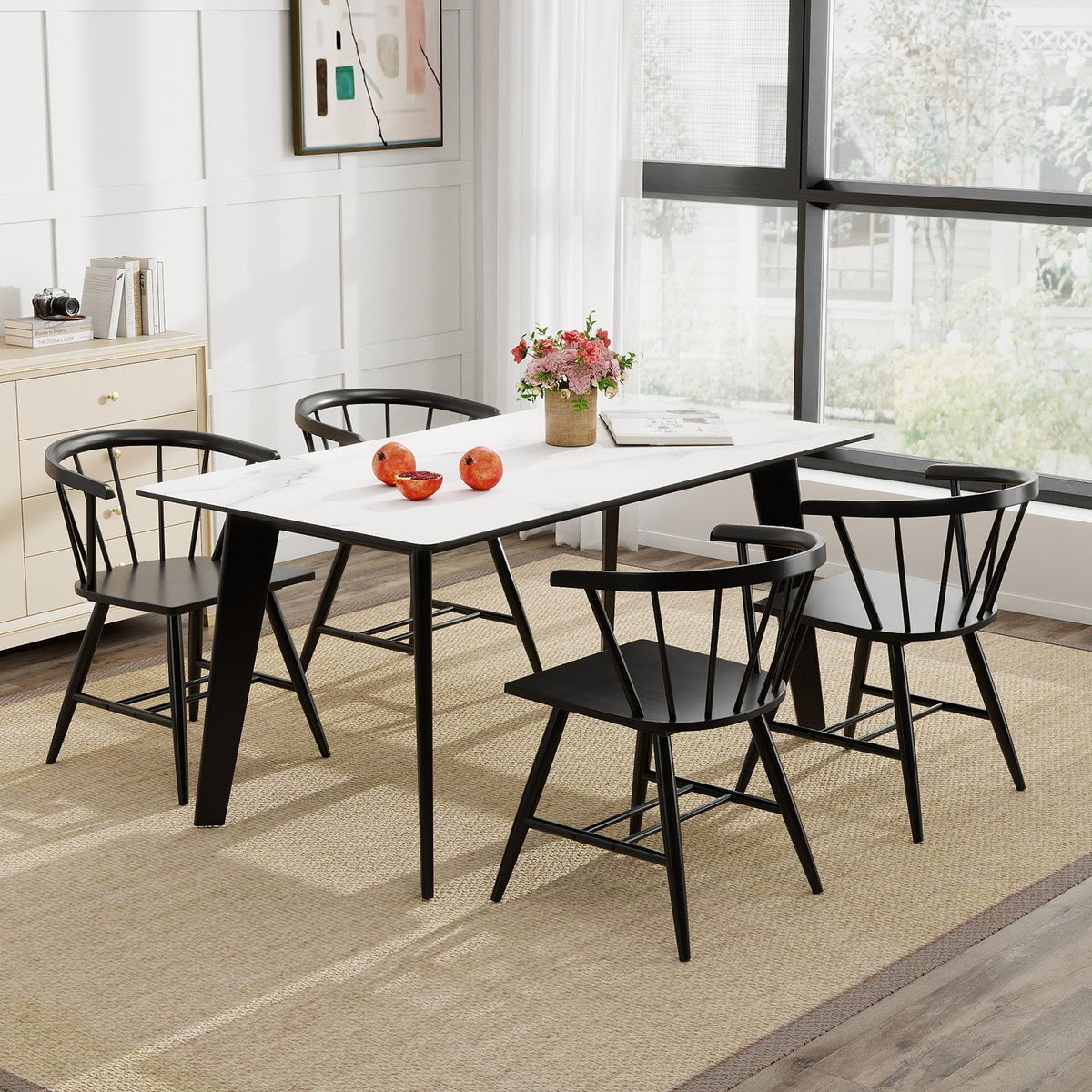Windsor Dining Chair Set of 2 Mid-Century Modern Black Kitchen Chairs-Black view 3