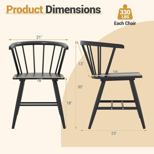 Windsor Dining Chair Set of 2 Mid-Century Modern Black Kitchen Chairs-Black view 4