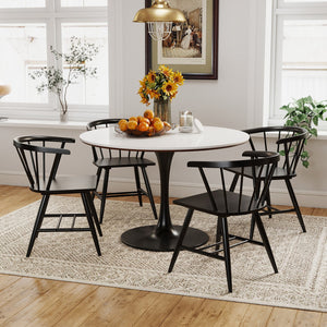 Windsor Dining Chair Set of 2 Mid-Century Modern Black Kitchen Chairs-Black view 5