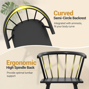 Windsor Dining Chair Set of 2 Mid-Century Modern Black Kitchen Chairs-Black view 9