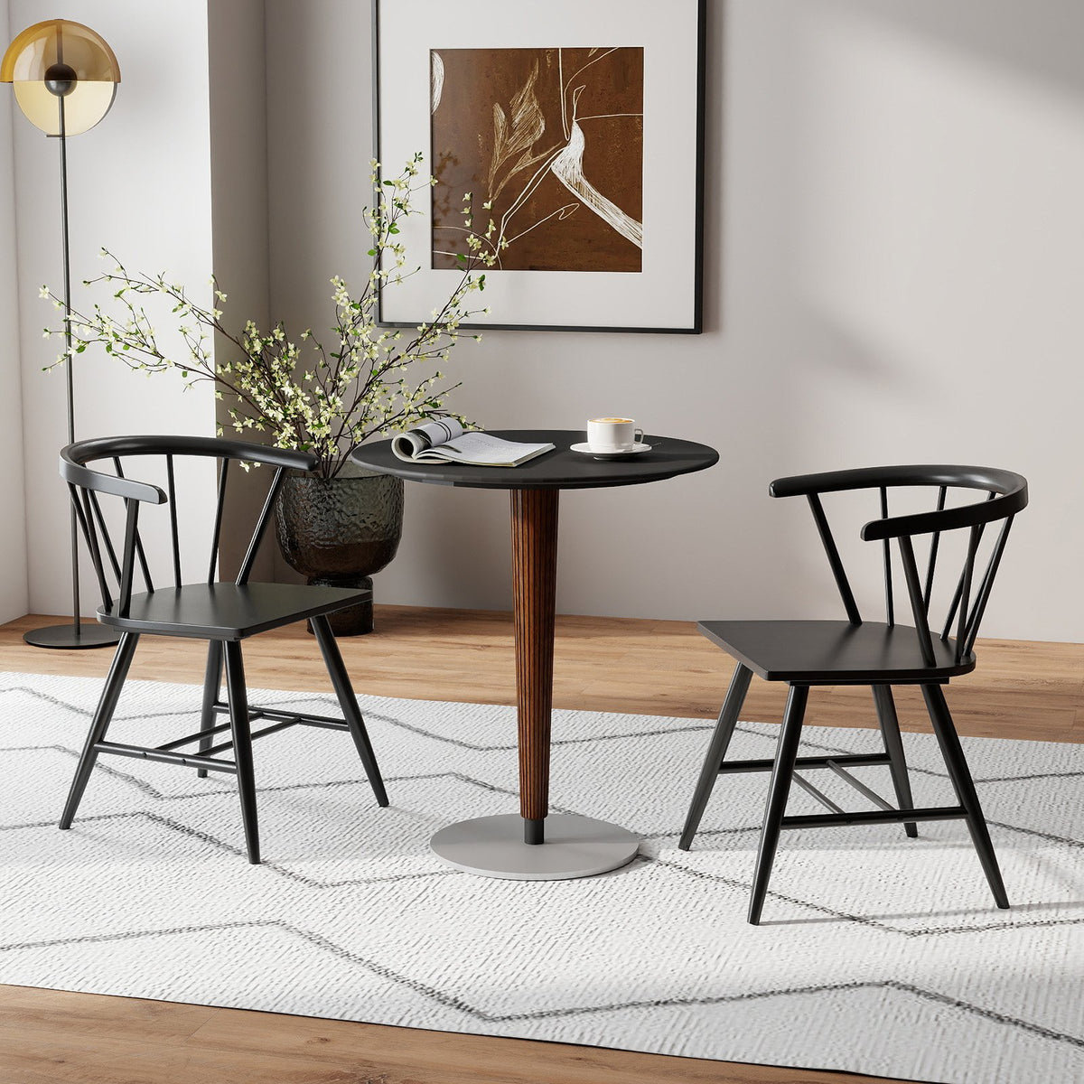 Windsor Dining Chair Set of 4 Mid-Century Modern Black Kitchen Chairs-Black view 6