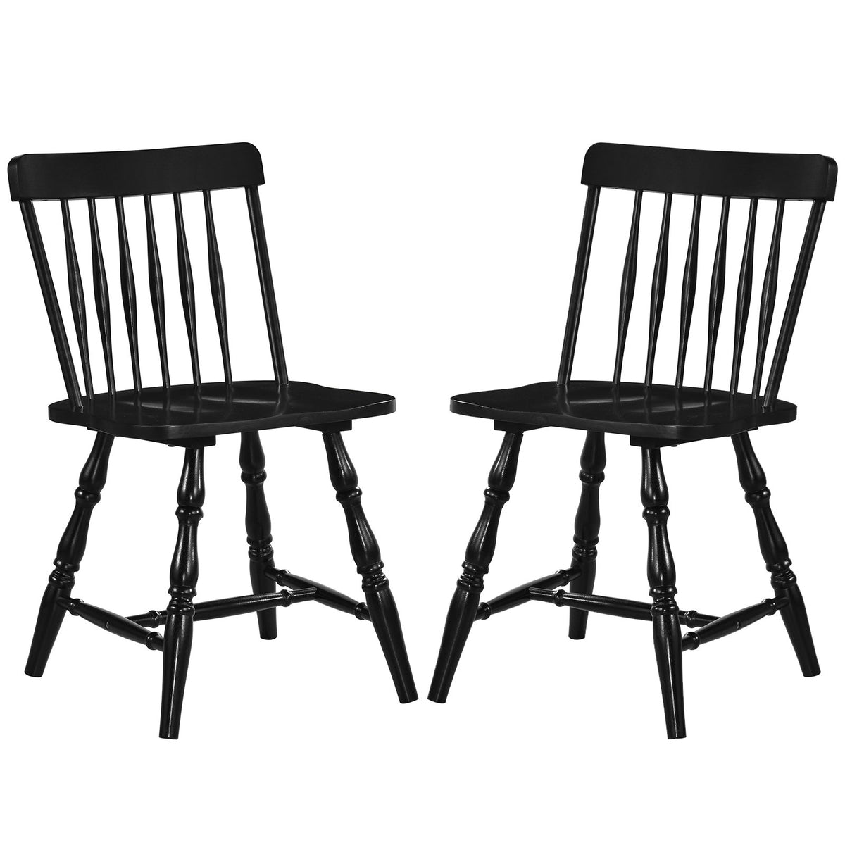 Windsor Dining Chairs Set of 2 with Curved Spindle Back-Black