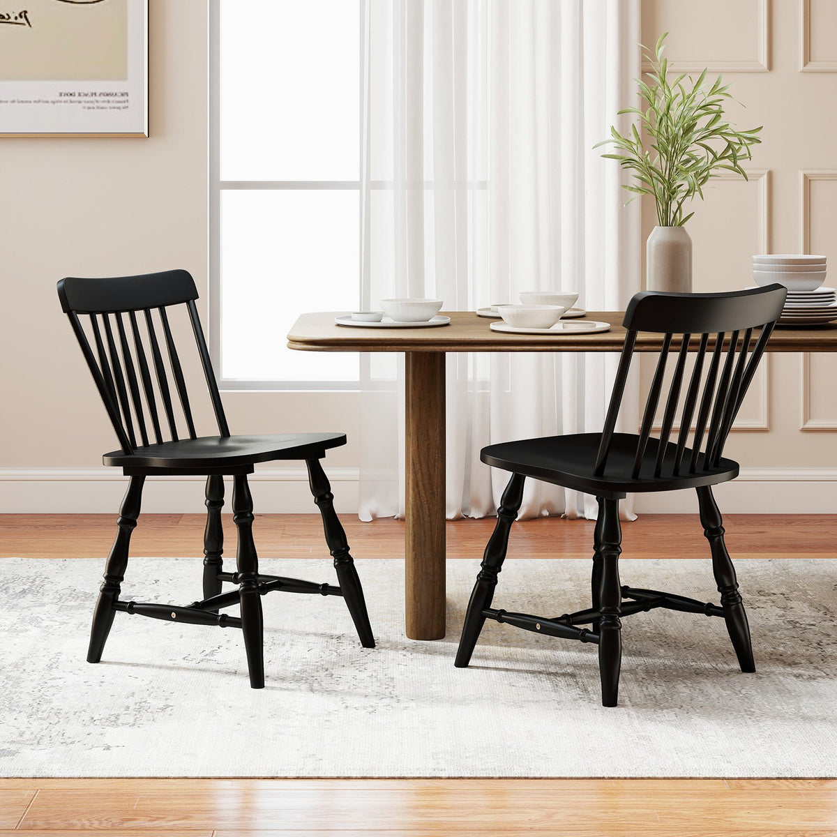 Windsor Dining Chairs Set of 2 with Curved Spindle Back-Black view 3
