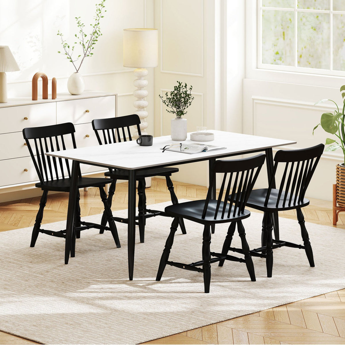 Windsor Dining Chairs Set of 2 with Curved Spindle Back-Black view 5