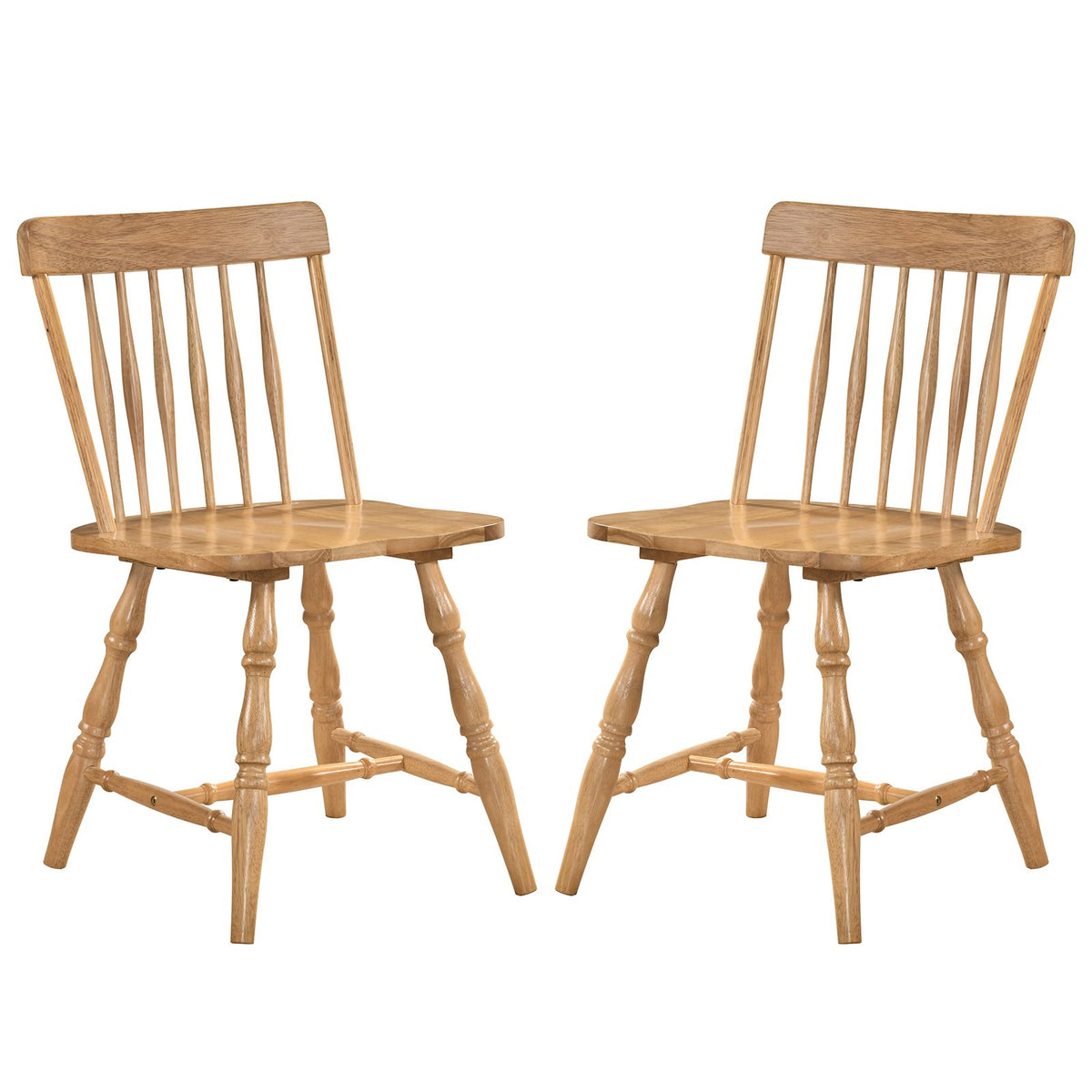Windsor Dining Chairs Set of 2 with Curved Spindle Back-Natural