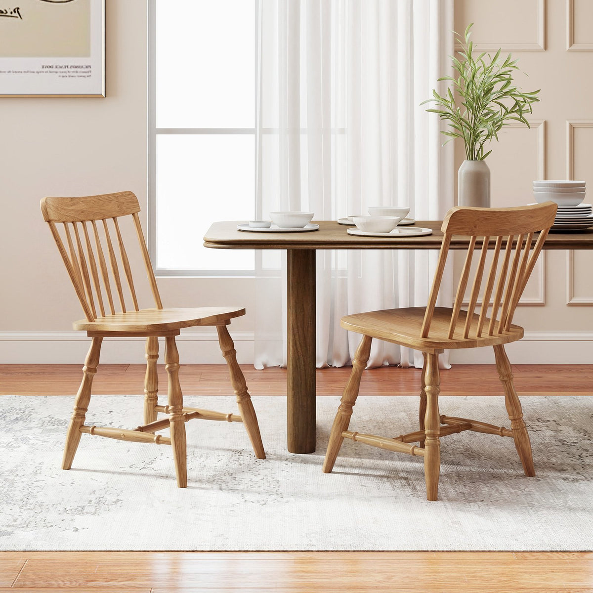 Windsor Dining Chairs Set of 2 with Curved Spindle Back-Natural view 3