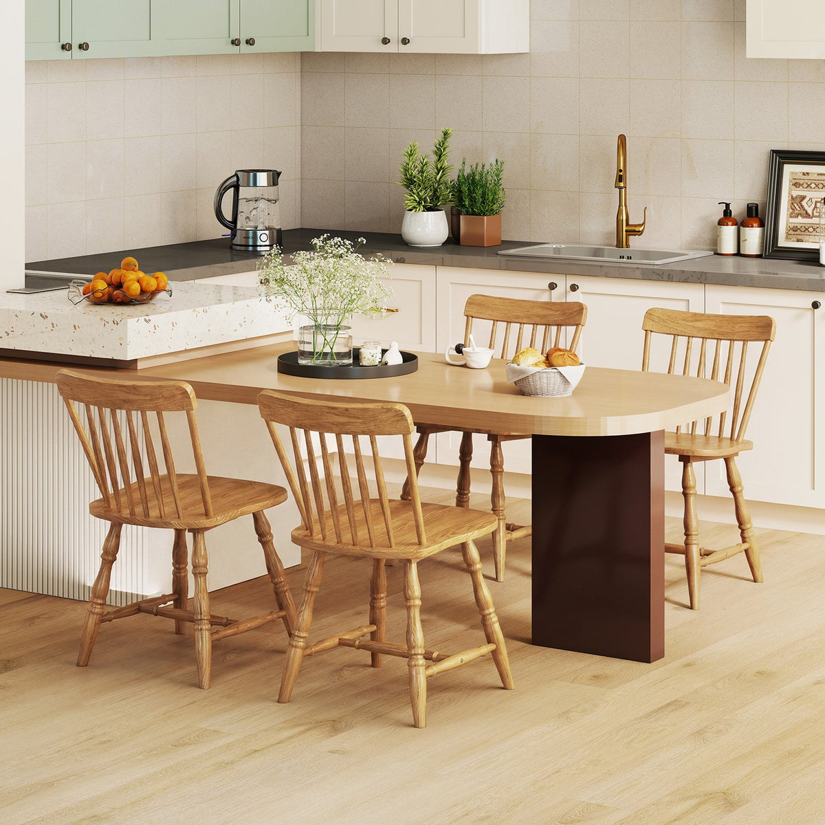 Windsor Dining Chairs Set of 2 with Curved Spindle Back-Natural view 6