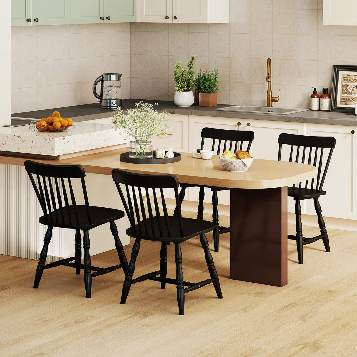 Windsor Dining Chairs Set of 4 with Curved Spindle Back-Black view 3
