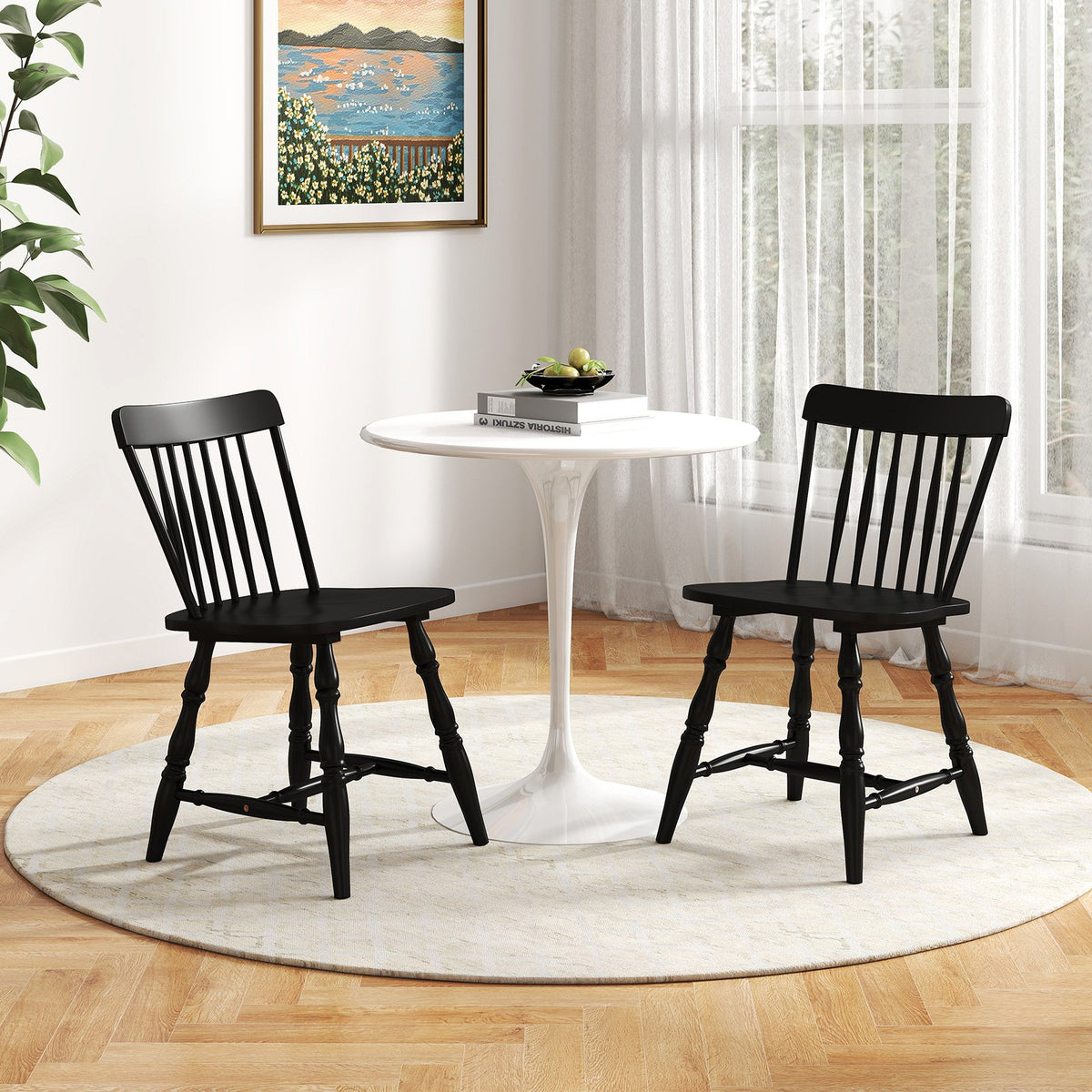 Windsor Dining Chairs Set of 4 with Curved Spindle Back-Black view 5