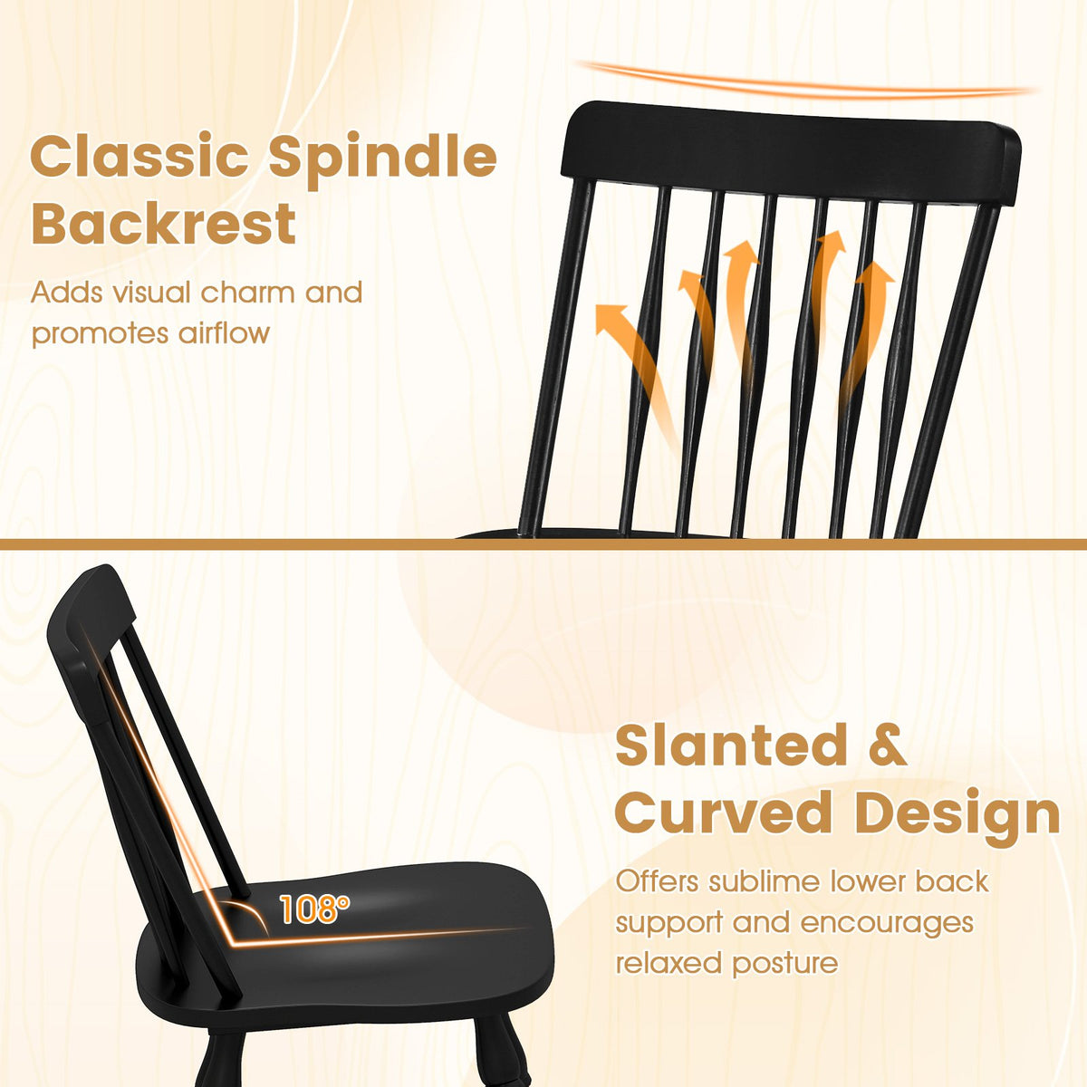 Windsor Dining Chairs Set of 4 with Curved Spindle Back-Black view 8