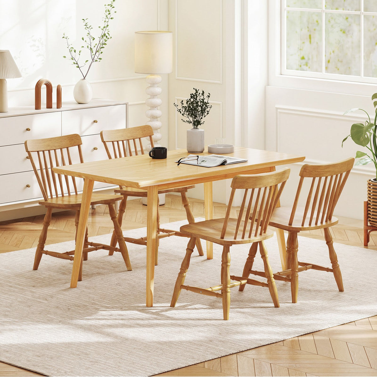 Windsor Dining Chairs Set of 4 with Curved Spindle Back-Natural view 2