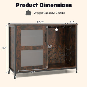 Wine Bar Cabinet with LED Light and Adjustable Shelves-Rustic Brown view 4