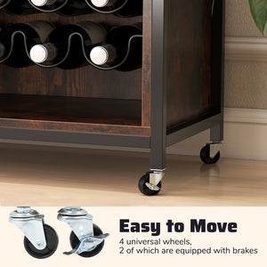 Wine Bar Cabinet with LED Light and Adjustable Shelves-Rustic Brown view 8