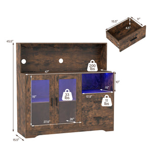 Wine Bar Cabinet with LED Lights and Charging Station-Rustic Brown view 5