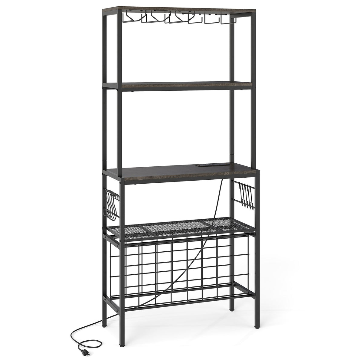 Wine Organizer with Power Outlet and Bottle Holders-Gray