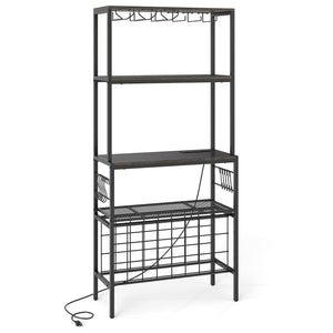 Wine Organizer with Power Outlet and Bottle Holders-Gray