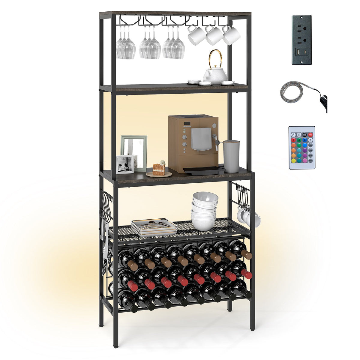 Wine Organizer with Power Outlet and Bottle Holders-Gray view 4