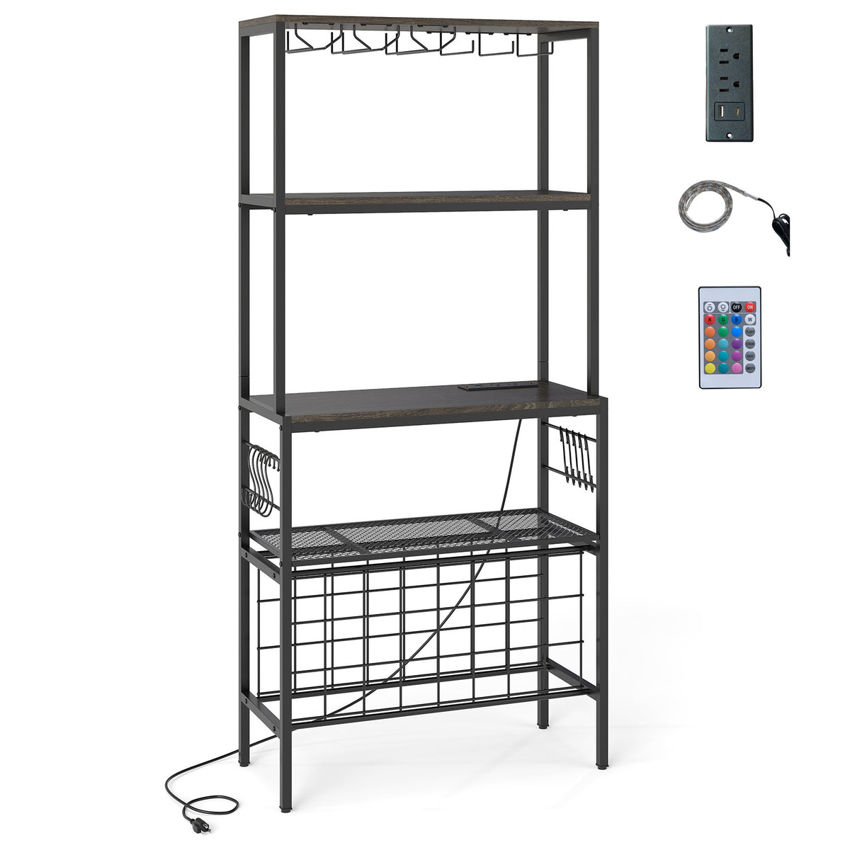 Wine Organizer with Power Outlet and Bottle Holders-Gray view 5