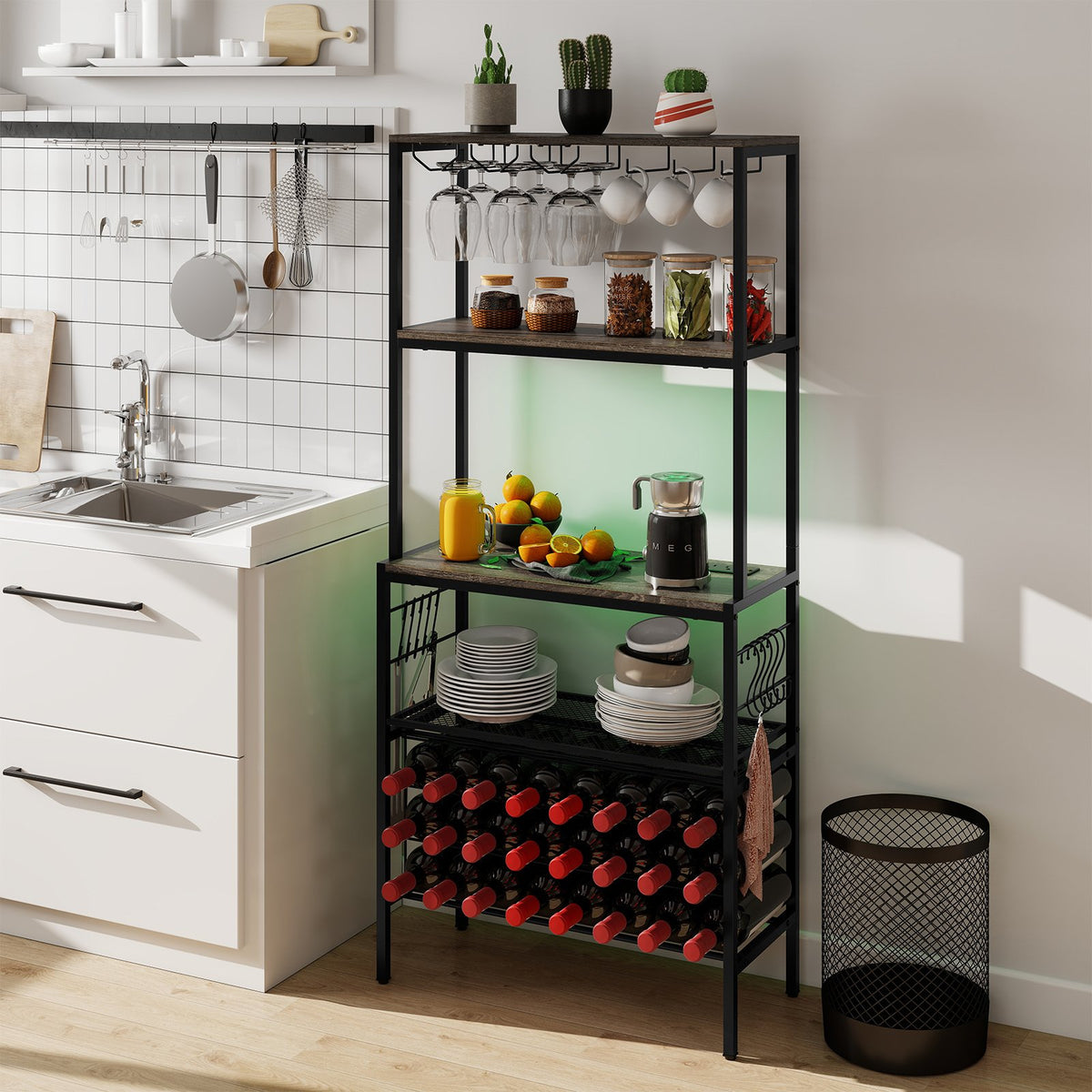 Wine Organizer with Power Outlet and Bottle Holders-Gray view 7