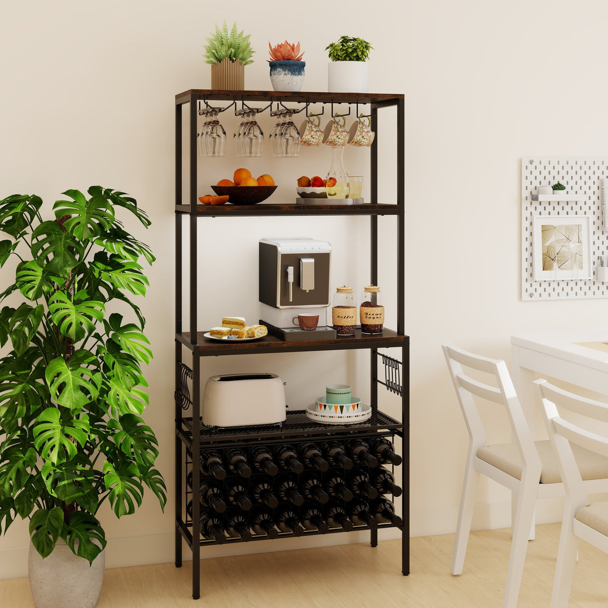 Wine Organizer with Power Outlet and Bottle Holders-Rustic Brown view 3