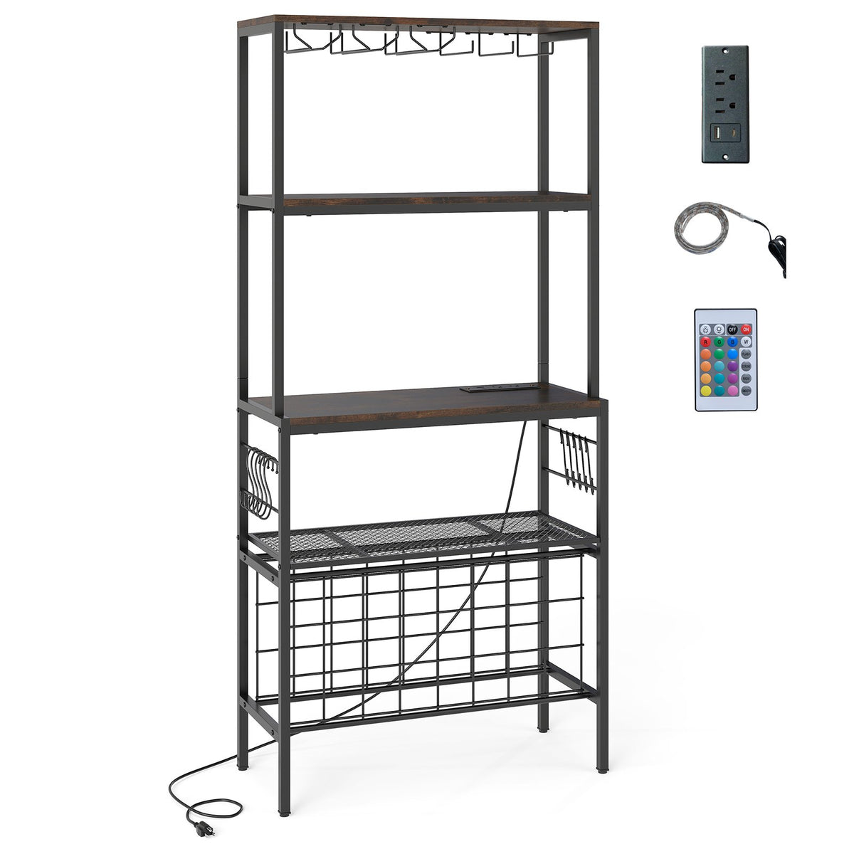 Wine Organizer with Power Outlet and Bottle Holders-Rustic Brown view 4