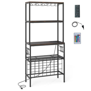 Wine Organizer with Power Outlet and Bottle Holders-Rustic Brown view 4