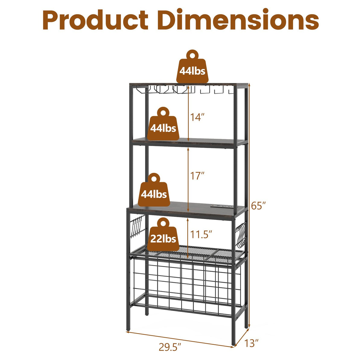 Wine Organizer with Power Outlet and Bottle Holders-Rustic Brown view 5