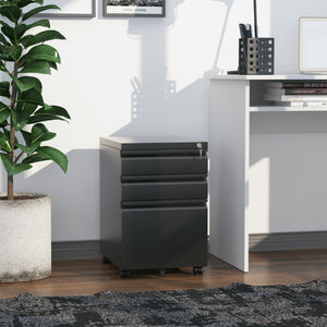 3 Drawer Filing Cabinet, Lockable Office Storage Cabinet on Wheels for Legal, Letter, A4 Files, Black – view 7