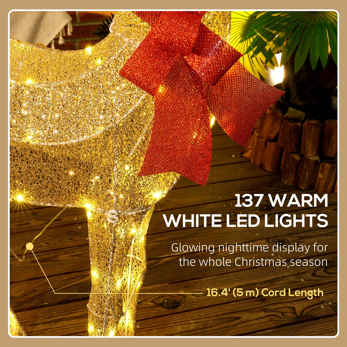 Light Up Reindeer Yard Decoration, Lighted Deer Christmas Decoration with LED Lights for Indoor, Outdoor, Lawn, Gold
