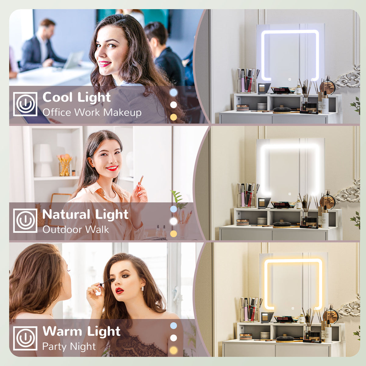 Makeup Vanity Desk with Mirror and LED Lights, for Bedroom, Modern Dressing Table with Drawers, Compartments, White