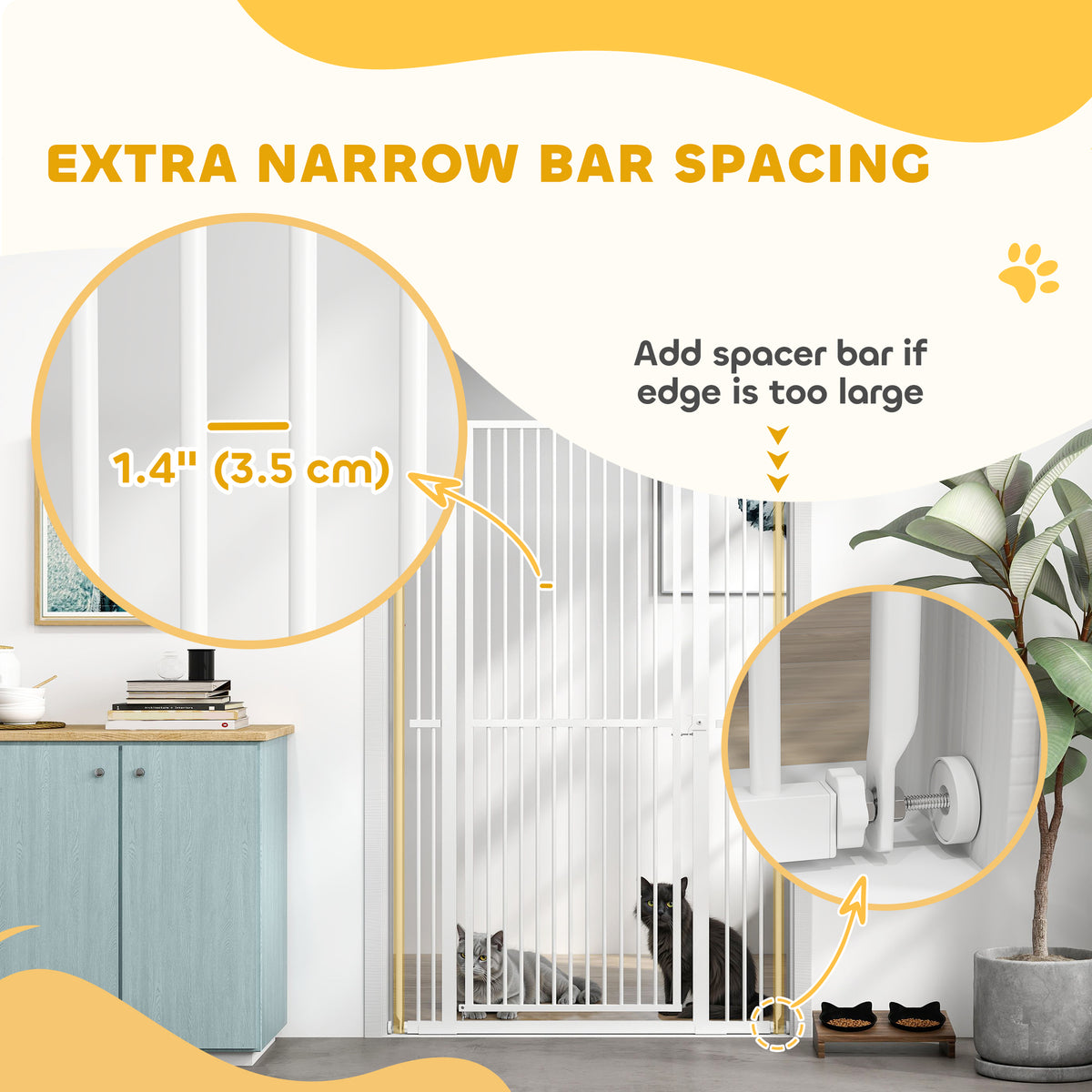 59" Extra Tall Cat Gate, 30"-41" Pet Gate with 2.8" and 5.5" Extensions, for Doorway, Hallway, Stairway – view 10