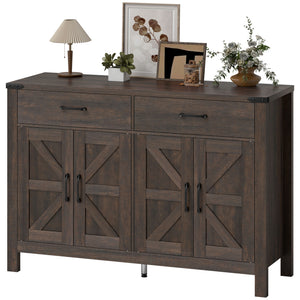 Side Cabinet, Farmhouse Kitchen Storage Cabinet w/ 2 Drawers and Shelves for Living Room, Entryway, Grey – view 7