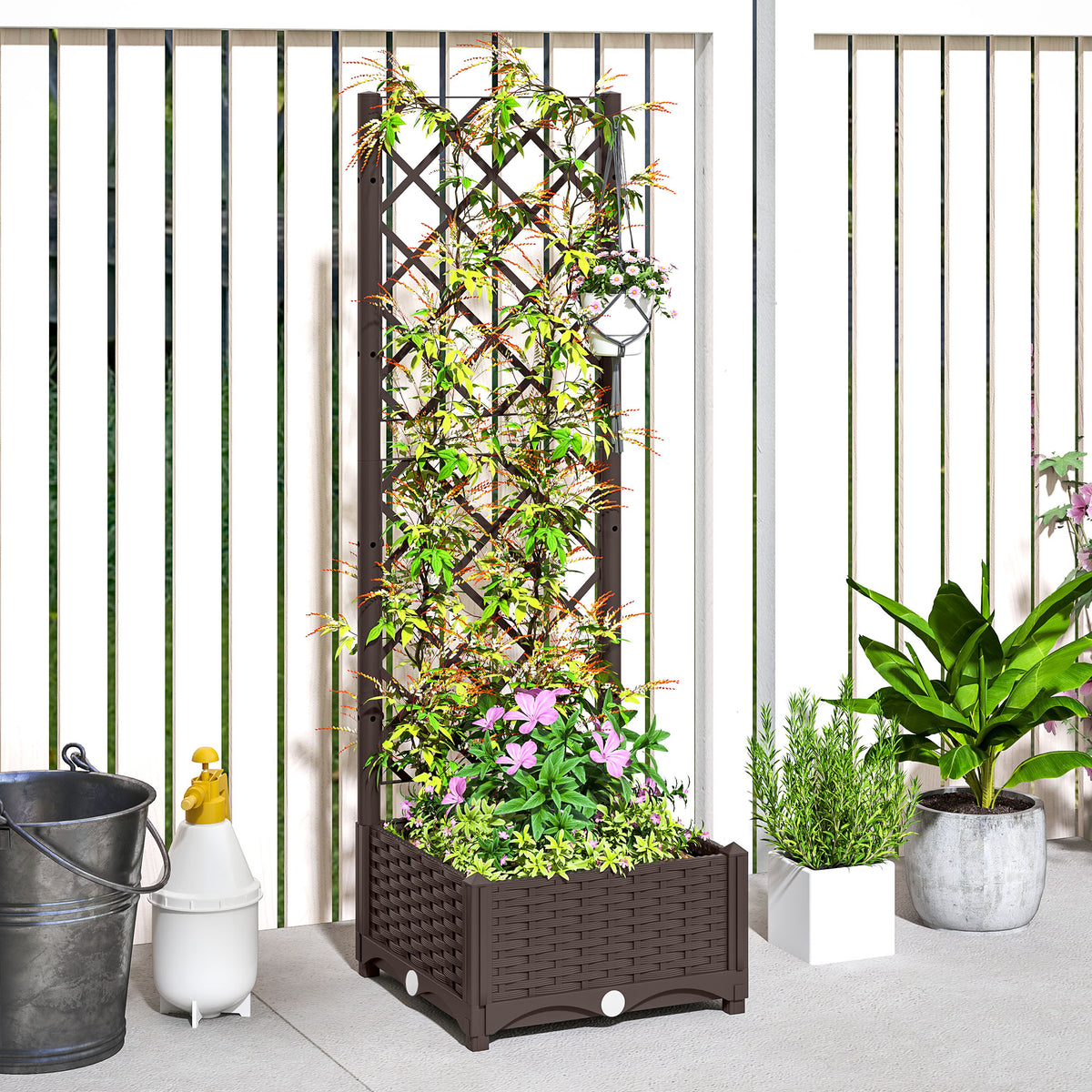 Raised Garden Bed with Trellis, Plastic Raised Flower Bed with Drainage Holes and Drain Plugs – view 6