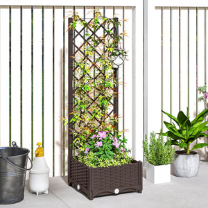 Raised Garden Bed with Trellis, Plastic Raised Flower Bed with Drainage Holes and Drain Plugs – view 6