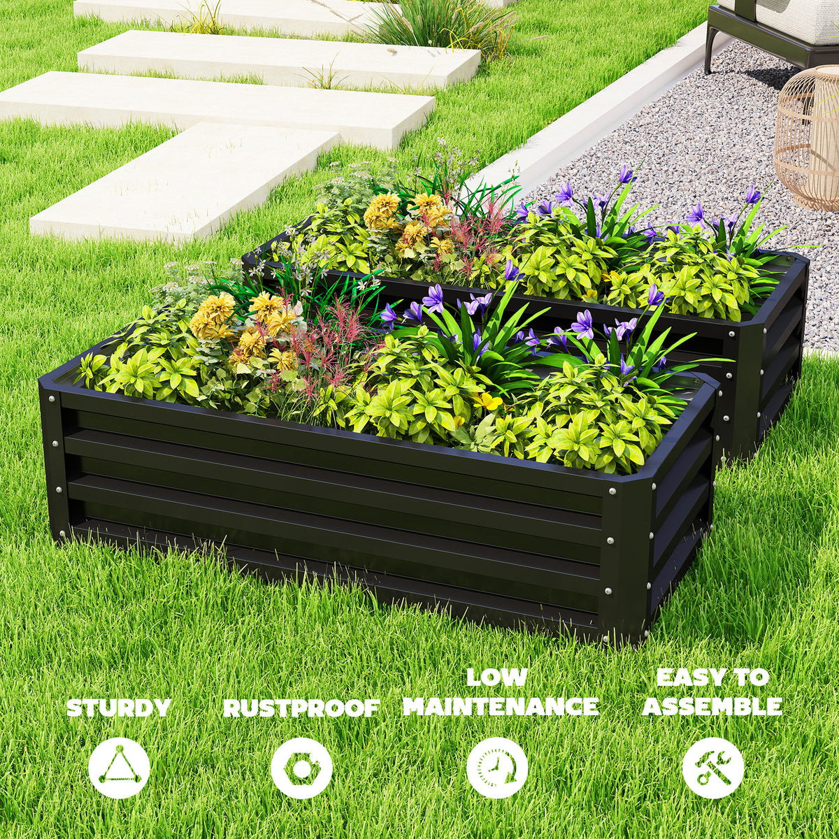 Galvanized Raised Garden Beds, Outdoor Planter Box, Set of 2, for Flowers, Herbs and Vegetables, Black – view 6