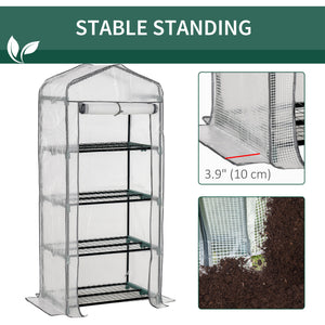 Portable Greenhouse Outdoor Hot House with 4 Tier Shelves, Steel Frame, PE Cover, 28" x 20" x 63" , White – view 11