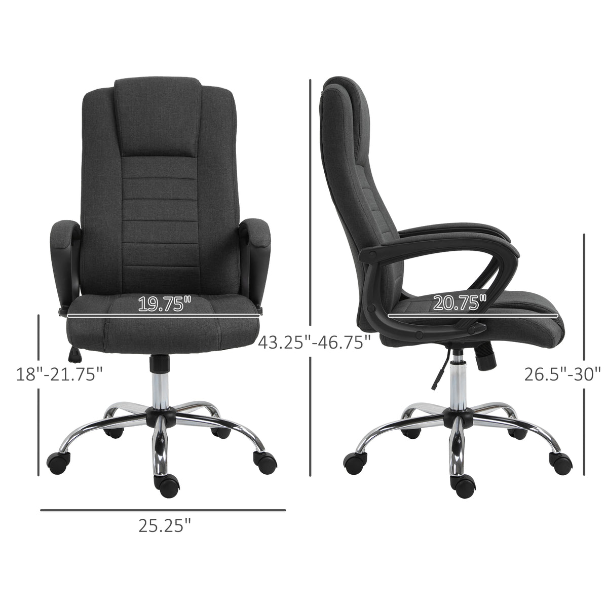 High Back Office Chair, Height Adjustable Computer Desk Chair with Swivel Wheels and Tilt Function, Charcoal Grey