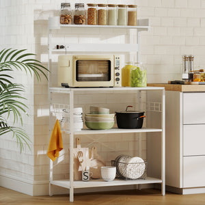 Kitchen Baker's Rack with Power Outlet, Coffee Bar Station with Adjustable Shelves and Hooks – view 35