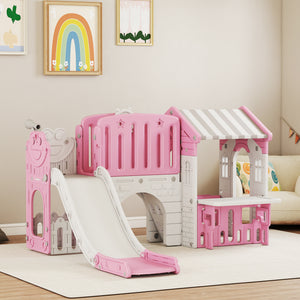 Qaba 7-in-1 Toddler Slide, Kids Slide Climber Playset with Playhouse and Basketball Hoop for 1-4 Years