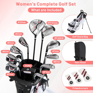 Women's Complete Golf Clubs and Bag Set with Headcovers and Putter-Red view 3