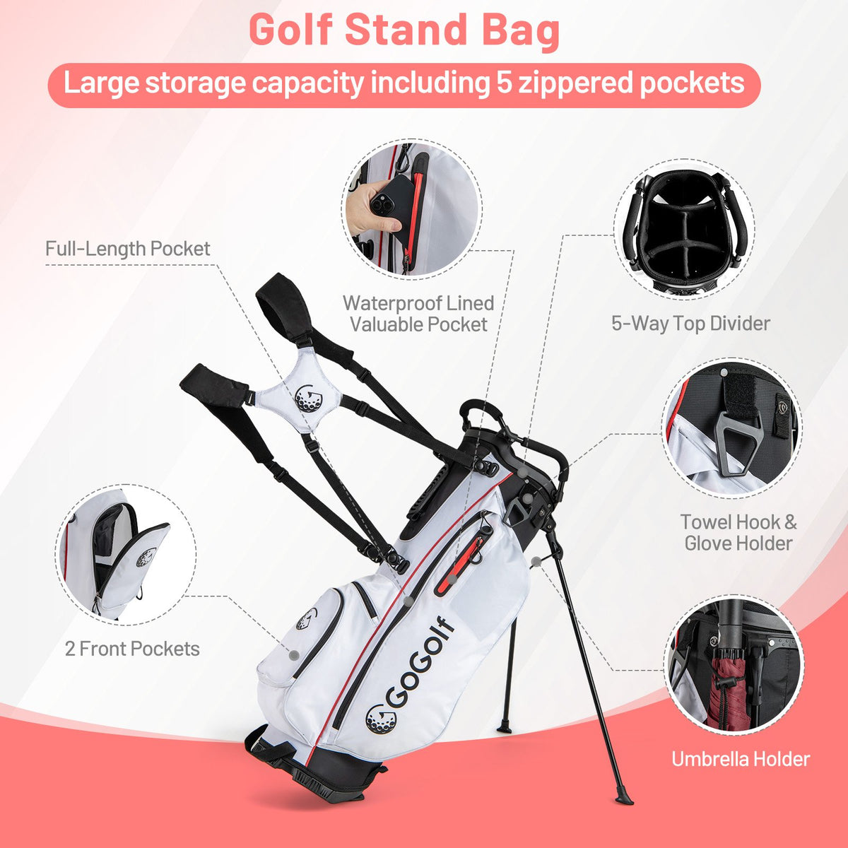Women's Complete Golf Clubs and Bag Set with Headcovers and Putter-Red view 9